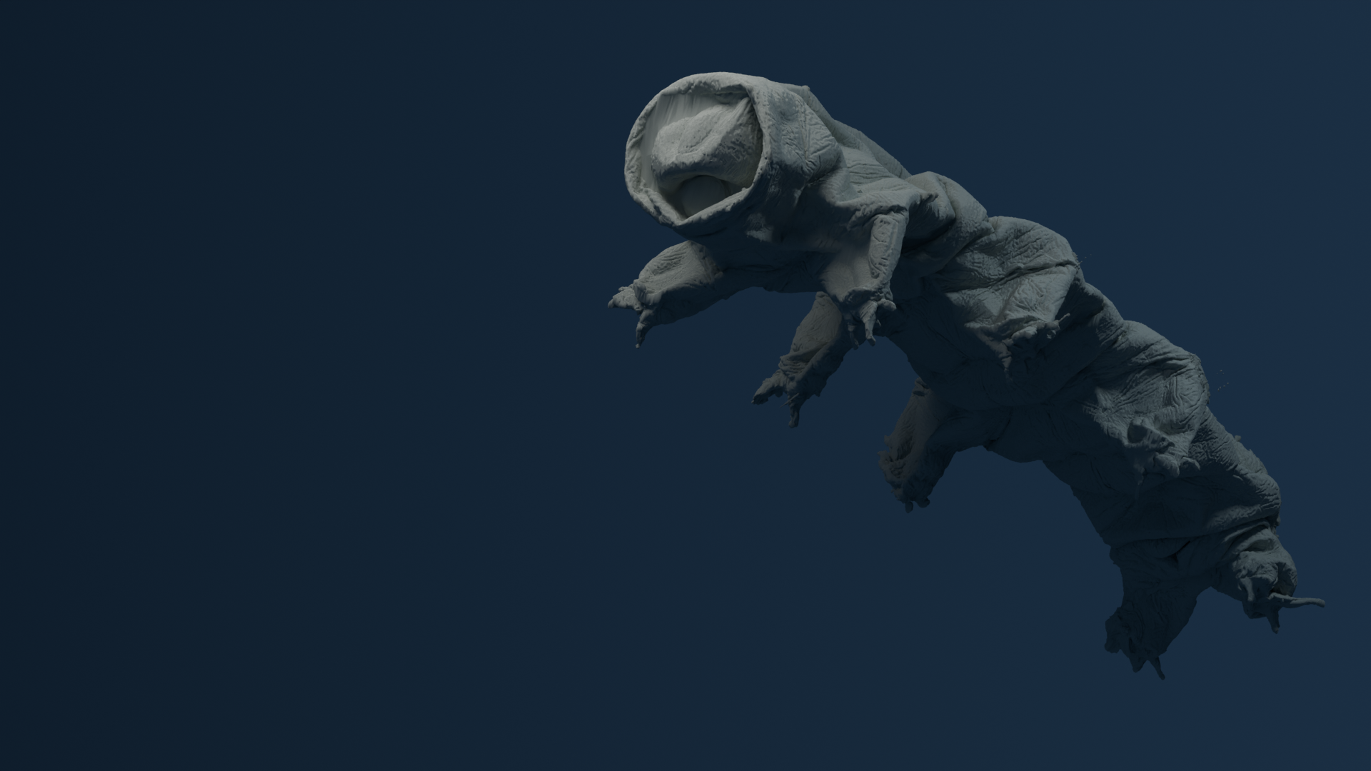 3D segmentation render of the Riker tardigrade — cuticle layer shown